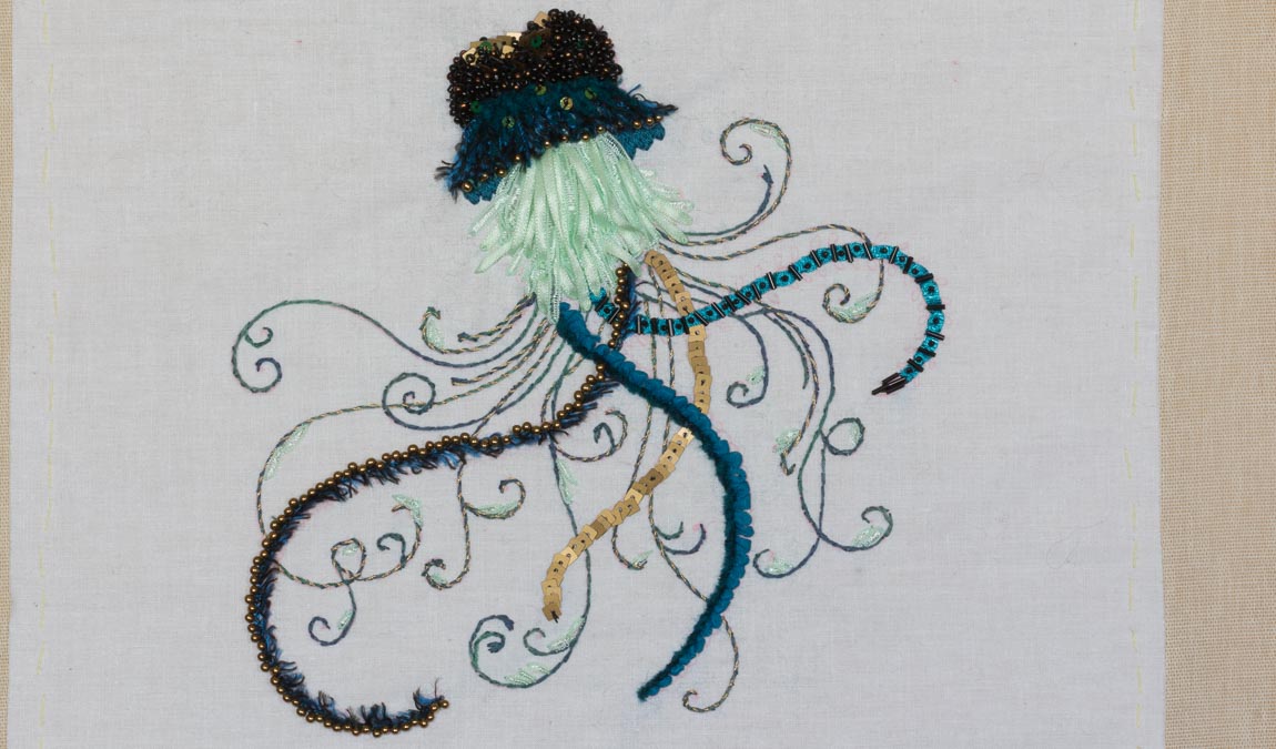 broderie méduse d'après un dessin de Johanna Basford