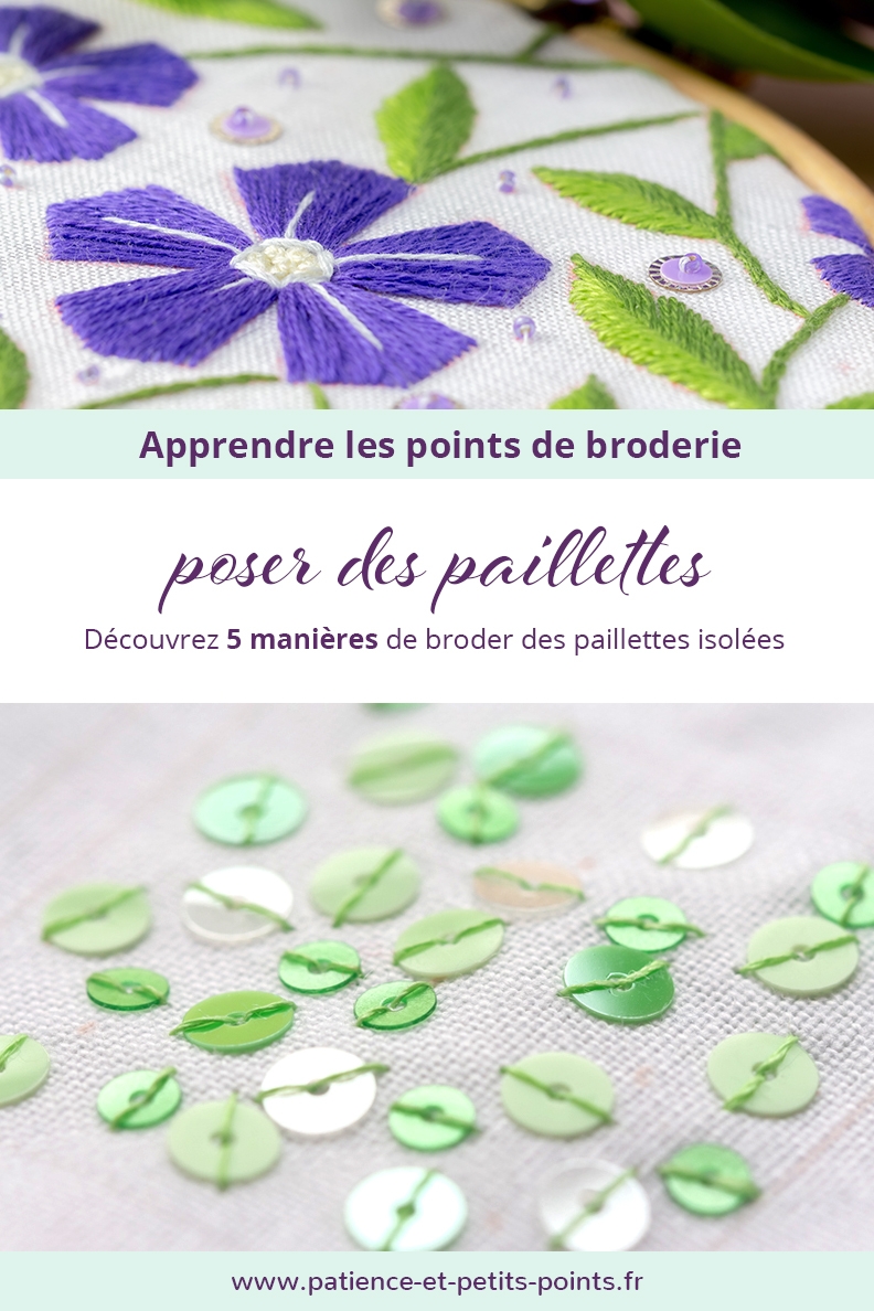 5 points de broderie pour apprendre à poser des paillettes isolées – www.patience-et-petits-points.fr